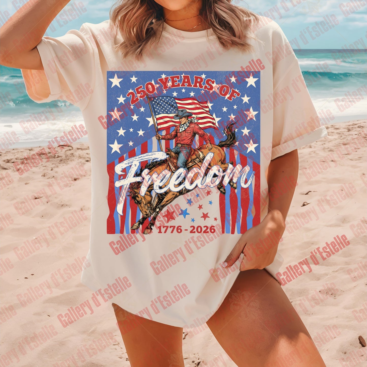 250 Years Of Freedom PNG, Retro Patriotic Cowboy Graphic, Western 4th Of July Shirt Design