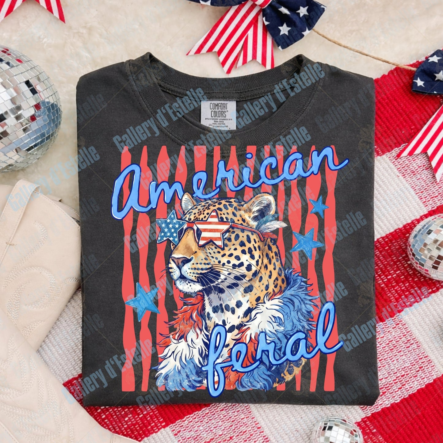 American Feral PNG, Retro Leopard 4th of July Graphic, Patriotic Cheetah Art, Funny Independence Day Shirt Design