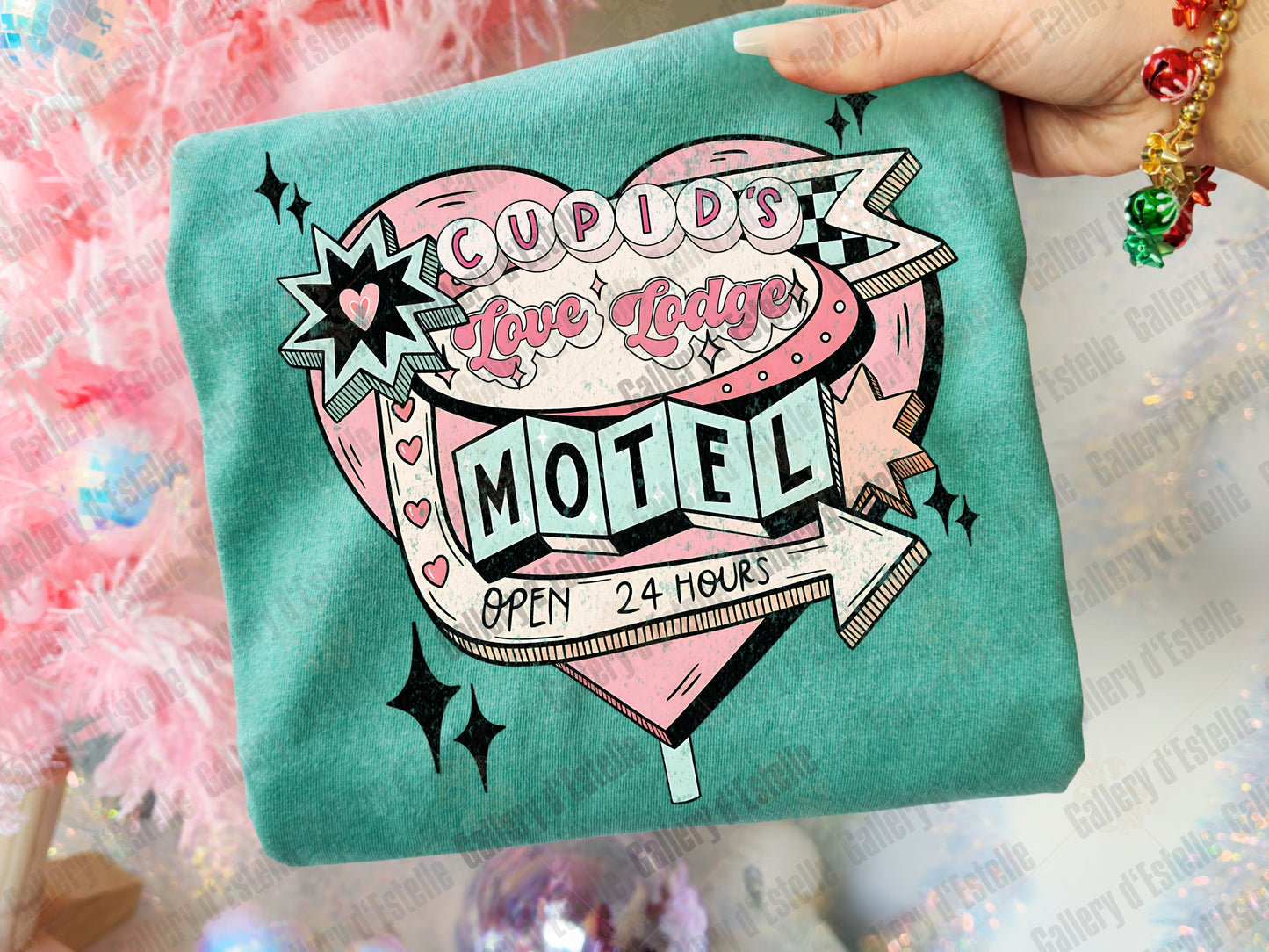 Cupid’s Love Lodge Motel PNG, Retro Valentine Hotel Sign Graphic, Vintage Pink Western Art, Coquette Love Shirt Design