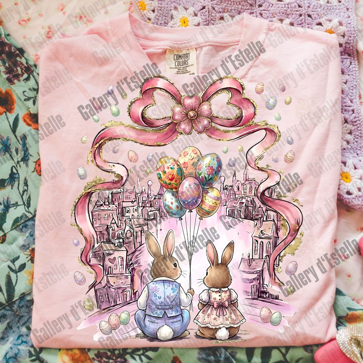 Coquette Easter Bunny PNG, Vintage Pink Spring Graphic, Romantic Rabbit Art, Trendy Country Shirt Design