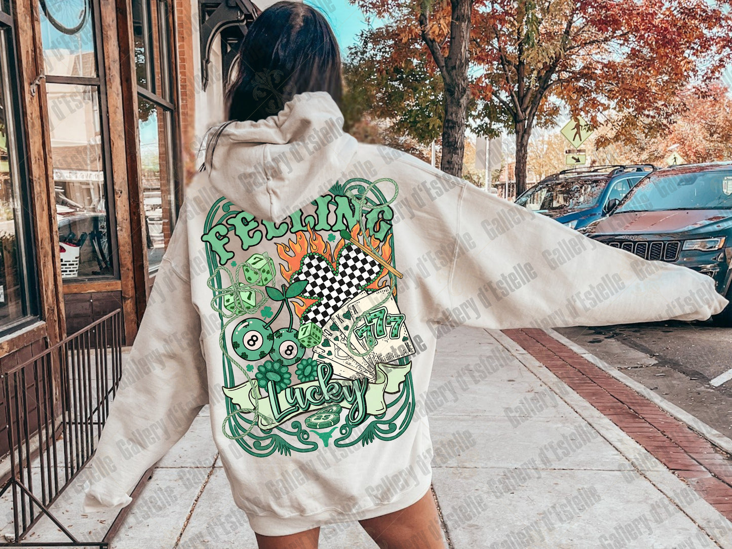 Feeling Lucky PNG, Retro Western Casino Collage, Cowboy Rodeo Graphic, Edgy St Patrick’s Day Shirt Design