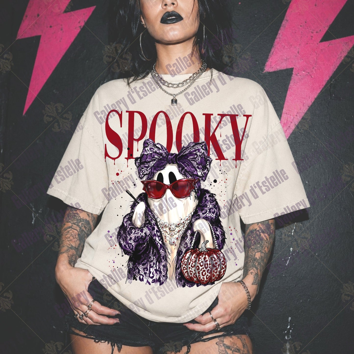 Preppy Spooky Ghost PNG, Coquette Halloween Graphic, Trendy Glam Ghost Shirt Design