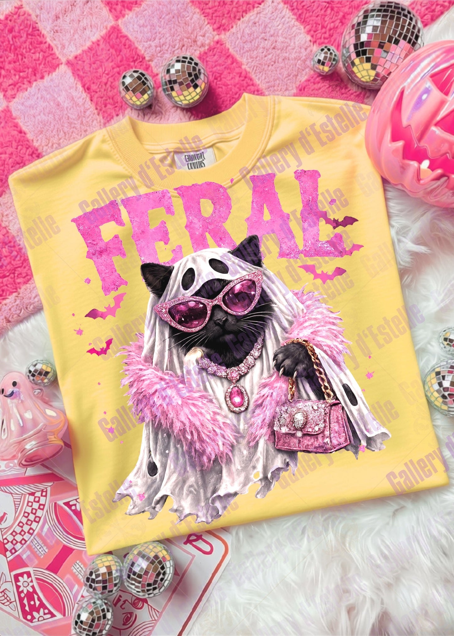 Feral Spooky Cat PNG, Retro Glam Ghost Graphic, Coquette Halloween Shirt Design