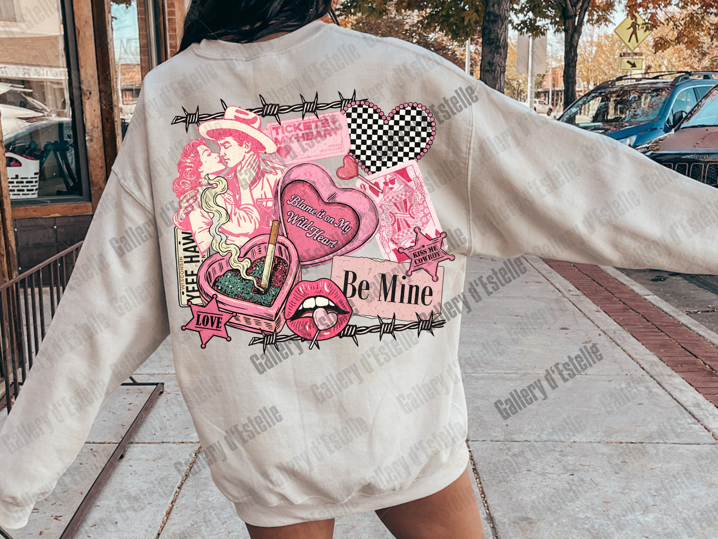 Cowboy Valentine Collage PNG, Retro Western Love Graphic, Wild West Romance Art, Coquette Be Mine Shirt Design