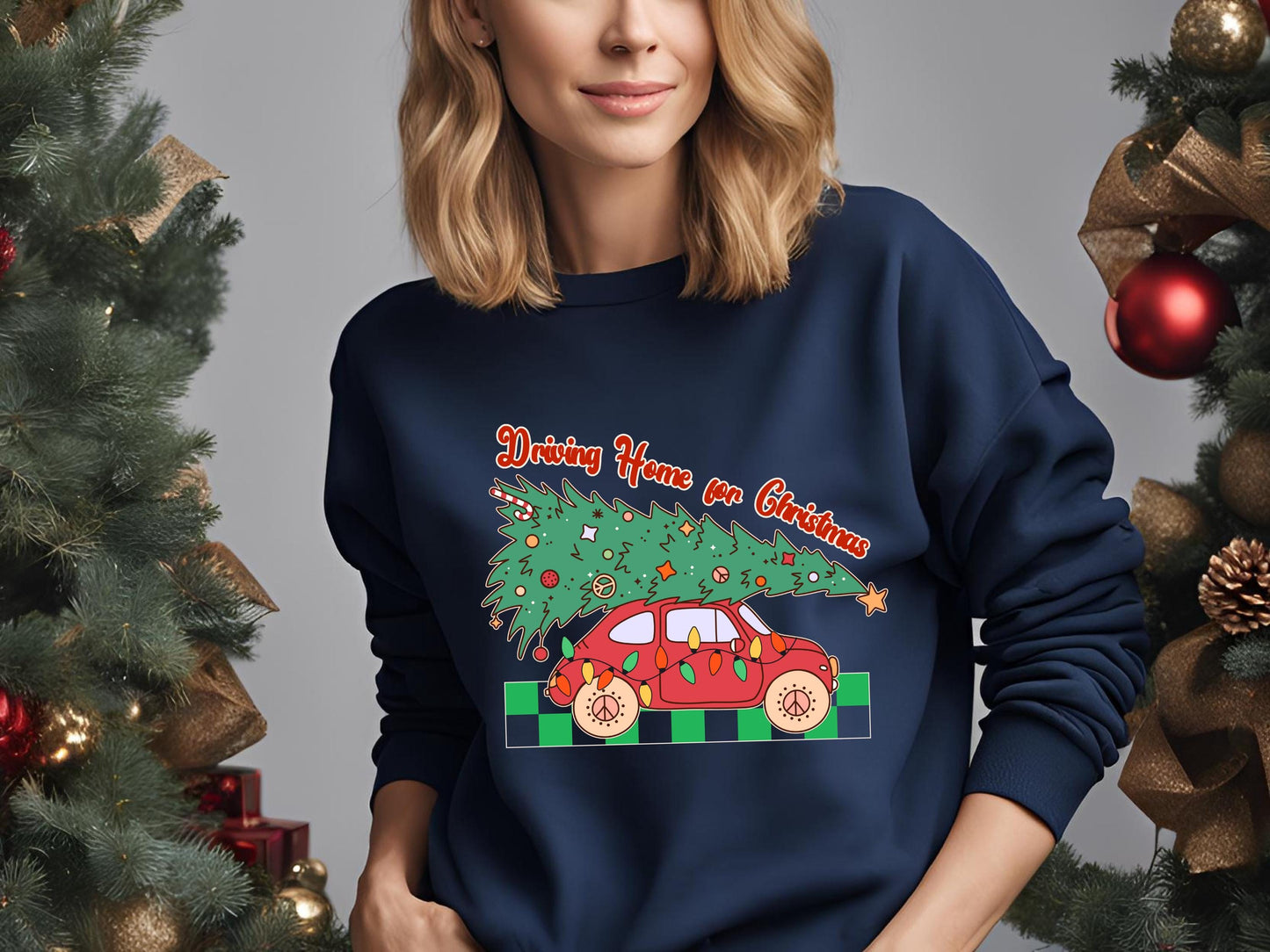 Driving Home for Christmas PNG, Retro Christmas Tree Car Drive Graphic, Cute Holiday Shirt Design
