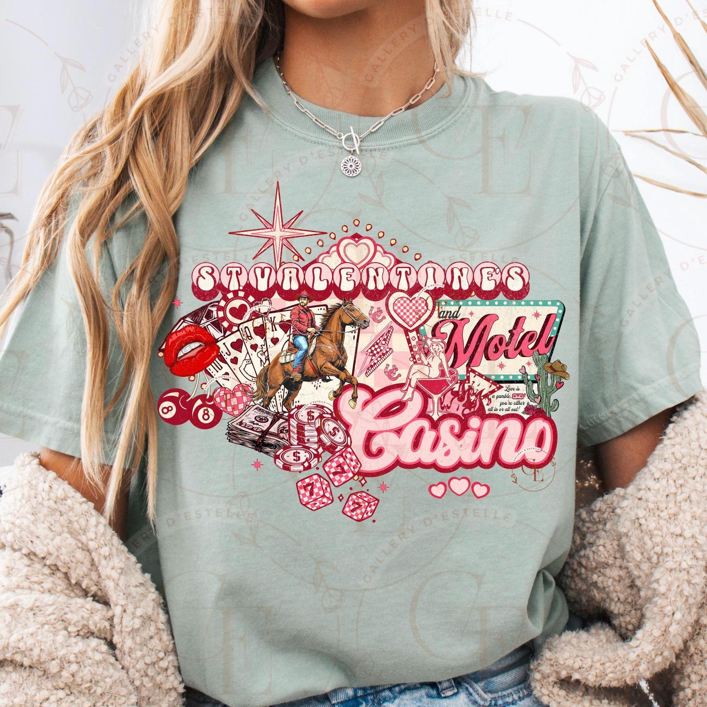 St. Valentines Casino and Motel Western PNG, Retro Vegas Style Collage, Lucky Cowboy Casino Graphic, Edgy Love Shirt Design