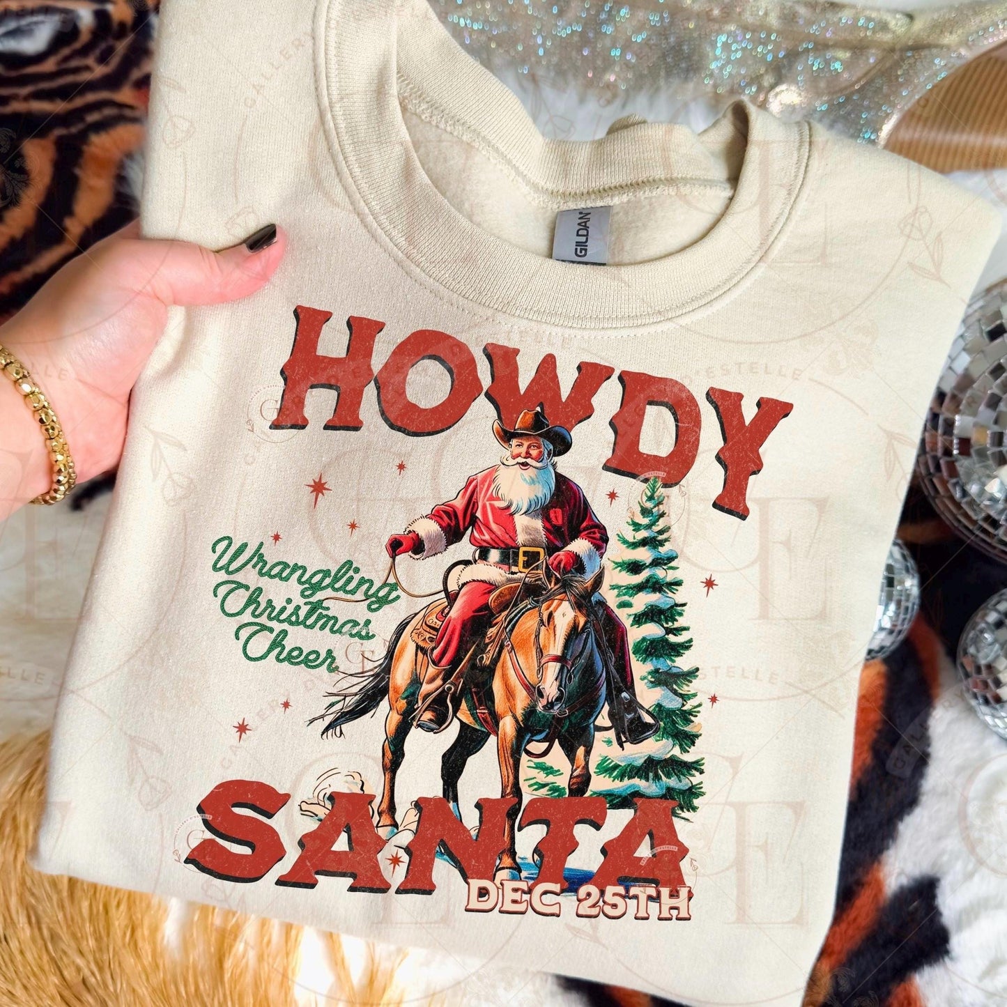 Howdy Santa Cowboy PNG, Vintage Western Christmas Rodeo Graphic, Festive Country Shirt Design