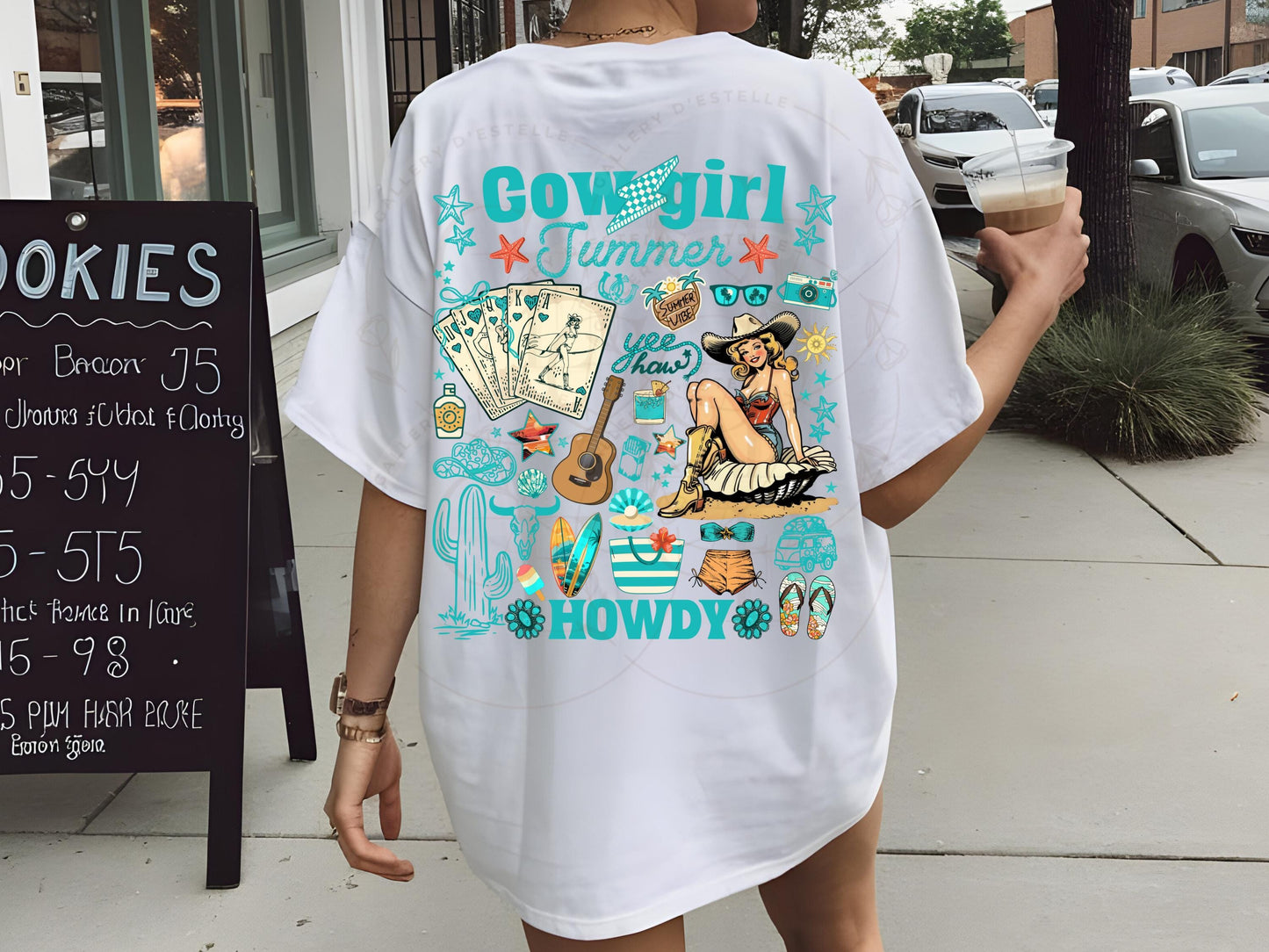 Cowgirl Summer Country PNG, Retro Western Coastal Girl Collage, Trendy Mermaid Summer Shirt Design