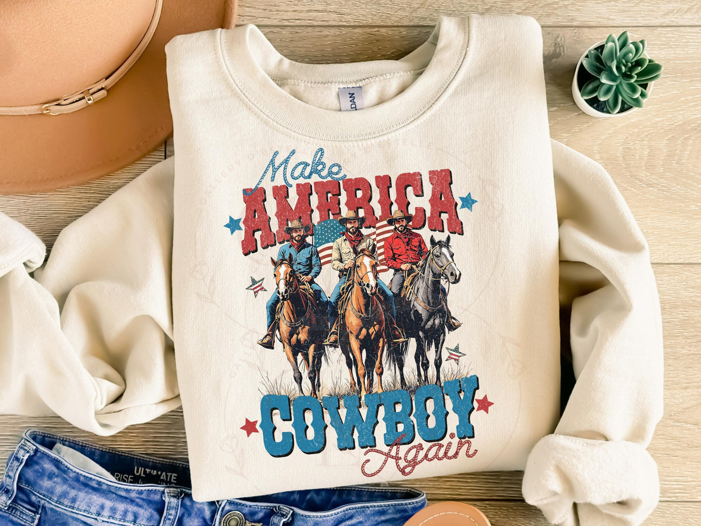 Make America Cowboy Again PNG, Retro Western 4th of July Graphic