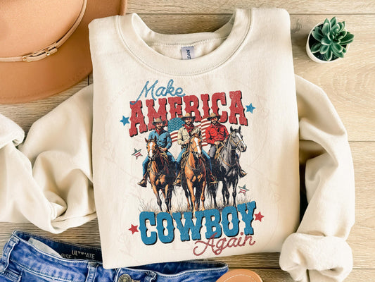 Make America Cowboy Again PNG, Retro Western Patriotic 4th of July Graphic, Trendy Independence Day Country Shirt Design