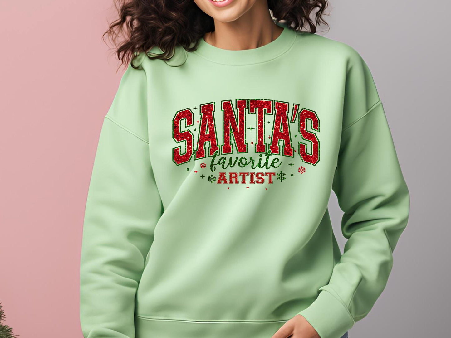 Santa's Favorite Artist PNG, Glitter Retro Christmas Graphic, Festive Santa Claus Shirt Design