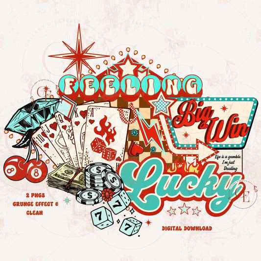 Feeling Lucky Western PNG, Retro Las Vegas Casino Graphic, Country Style Cowboy Gambling Art, Trendy Cowgirl Checkered Poker Shirt Design