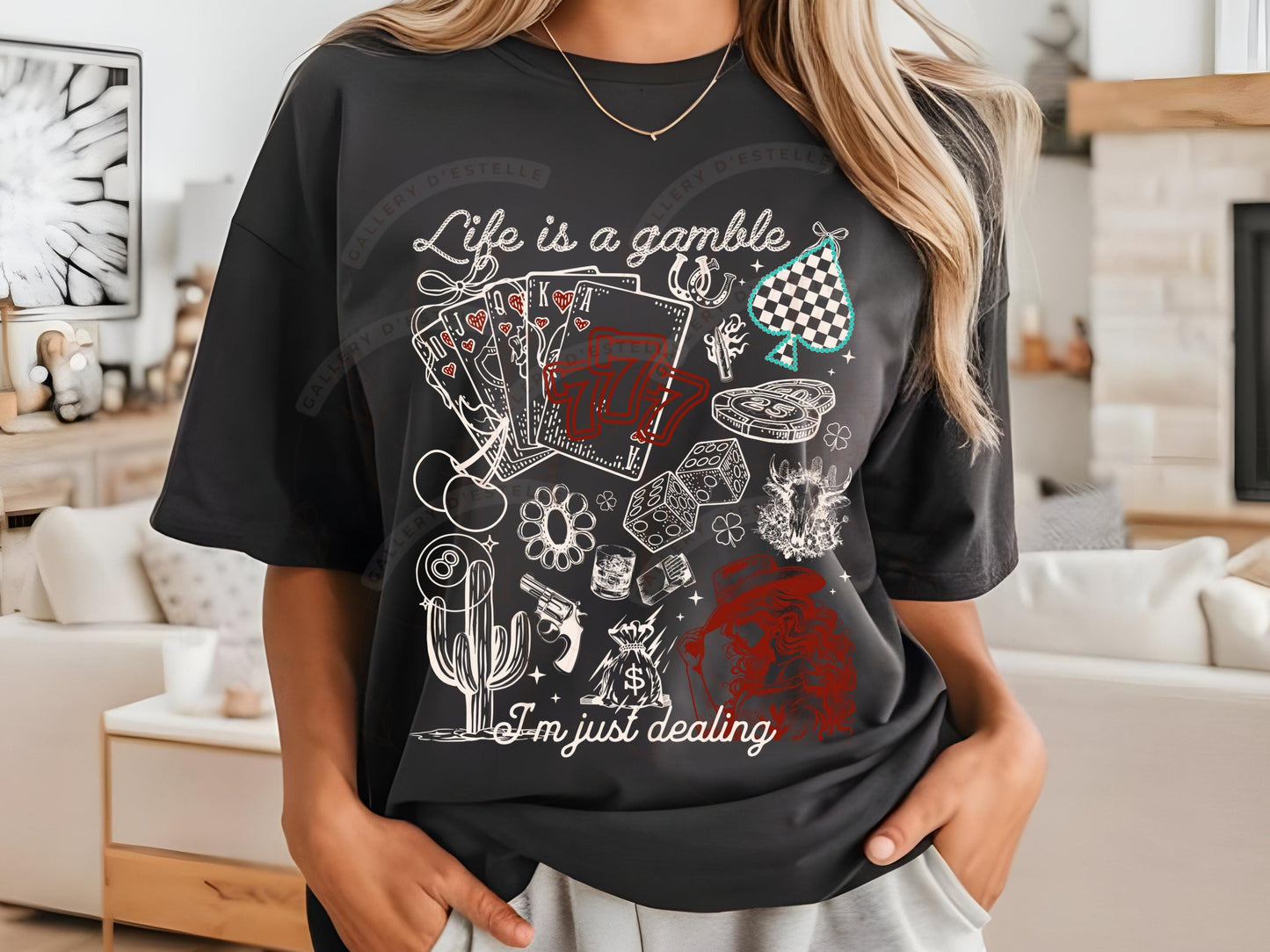 Life is a Gamble Country PNG, Western Casino Cowgirl Playing Cards Graphic, Trendy Cowgirl Shirt Design