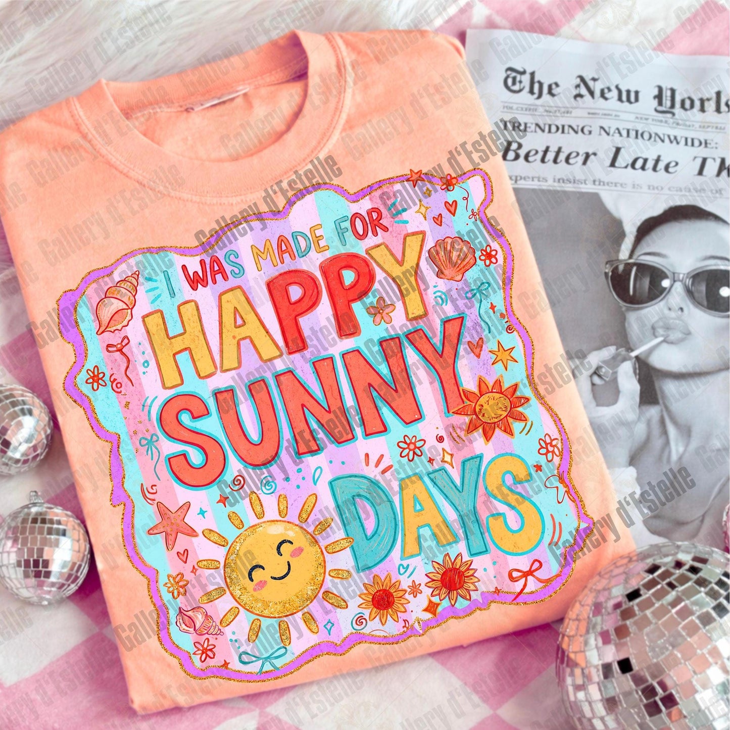 Happy Sunny Days PNG, Retro Summer Sunshine Graphic, Colorful Beach Art, Trendy Coastal Shirt Design