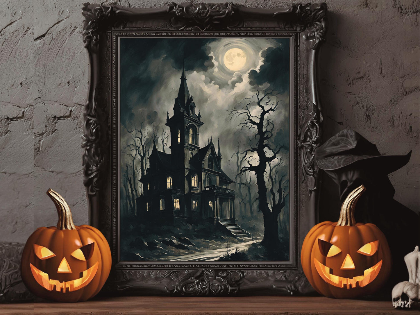 Haunted Castle Art, Victorian Gothic Wall Decor for Halloween, Spooky Edgy Dark Aesthetic Castle