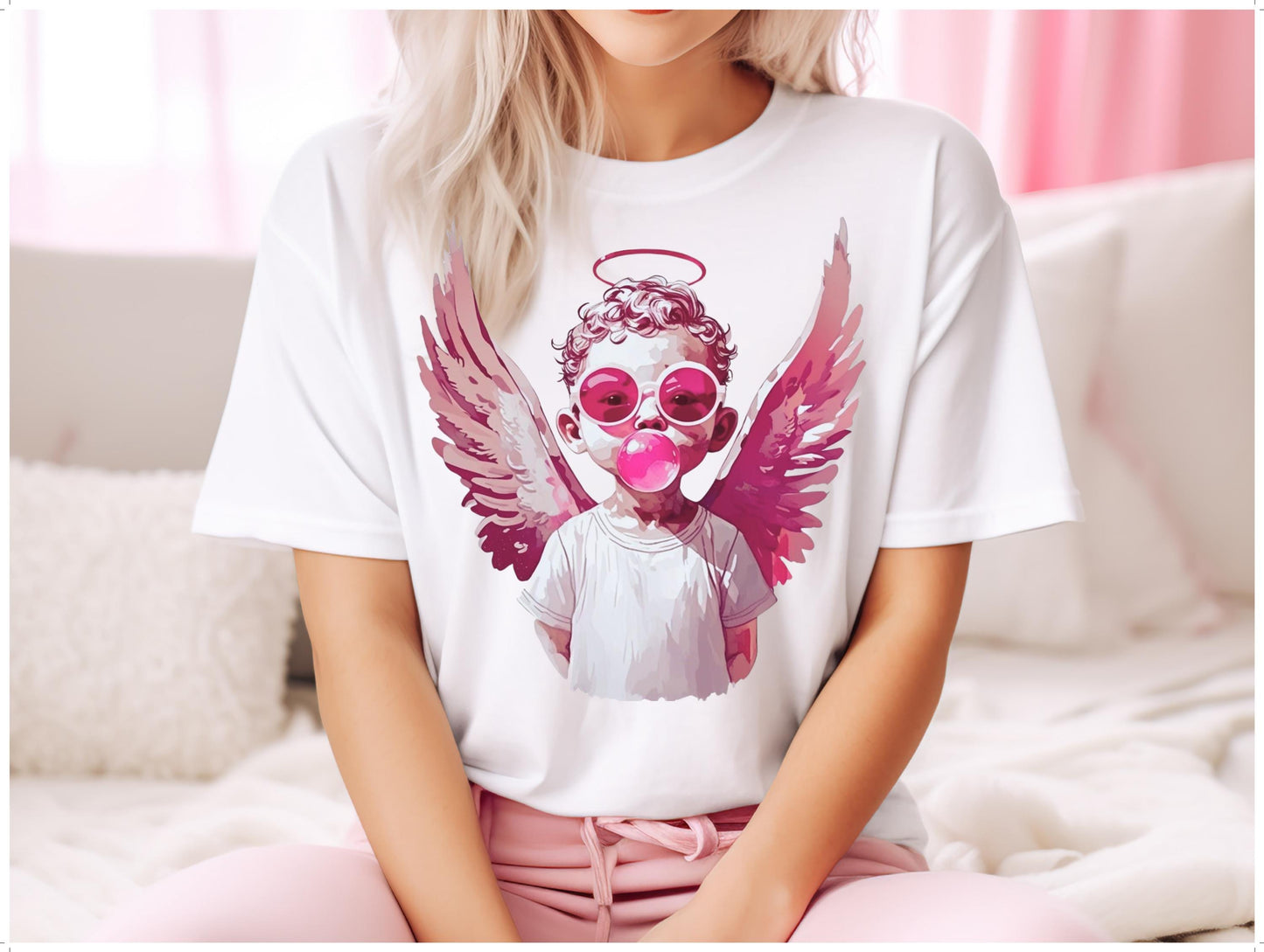 Cool Cupid Blowing Bubble Gum PNG, Fun Retro Pink Cupid Graphic, Trendy Valentine's Shirt Design