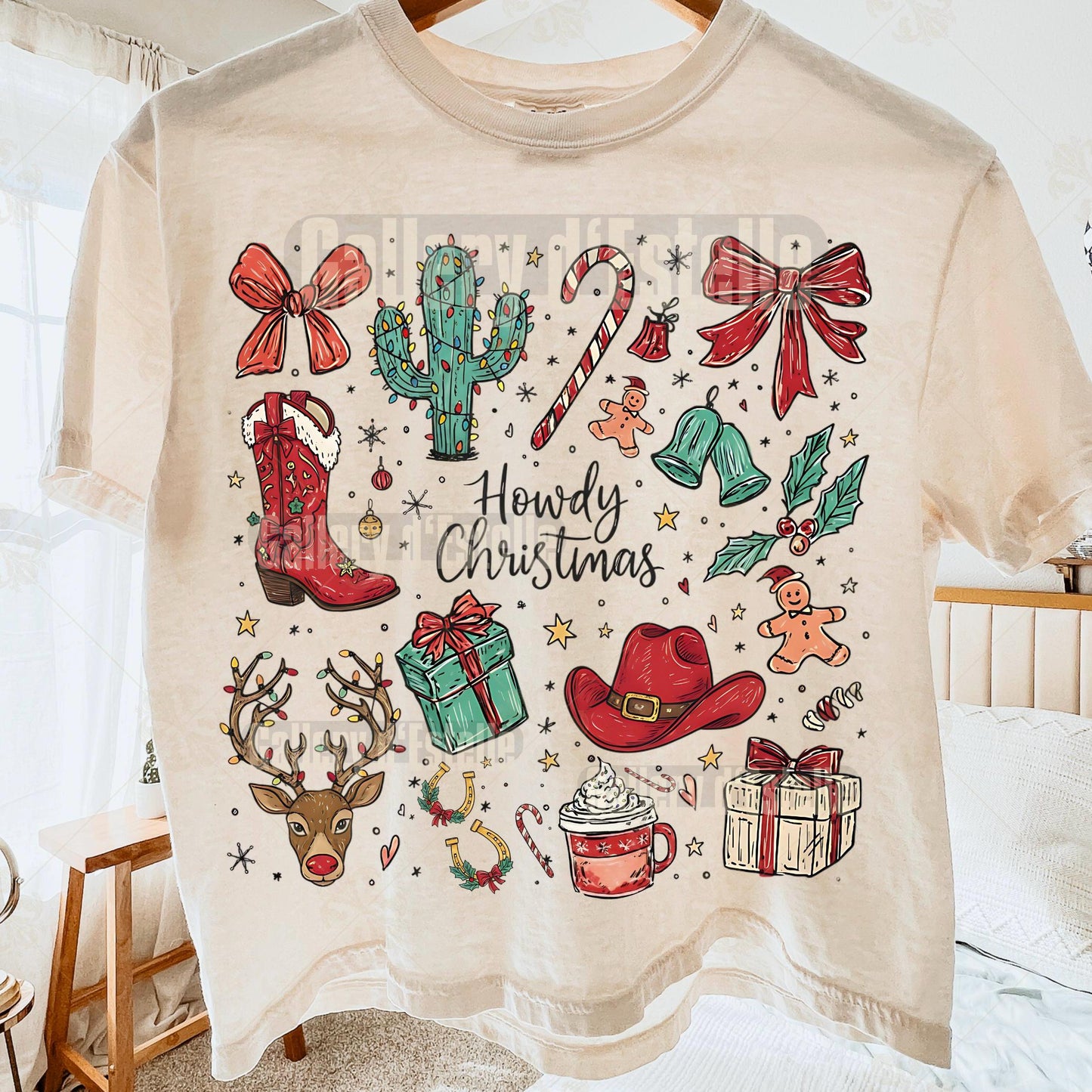 Coquette Cowgirl Christmas Collage PNG, Festive Western Doodle Art, Cowboy Reindeer Holiday Graphic, Trendy Country Shirt Design