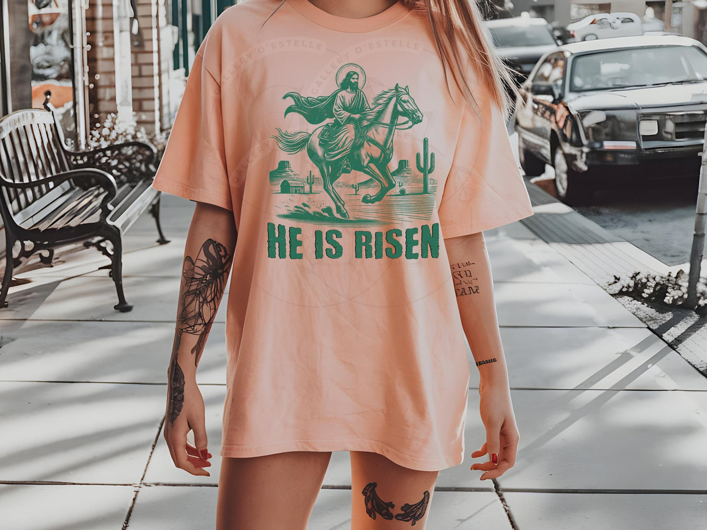 He is Risen PNG, Vintage Western Christian Graphic, Cowboy Jesus Art, Religious Easter Country Shirt Design