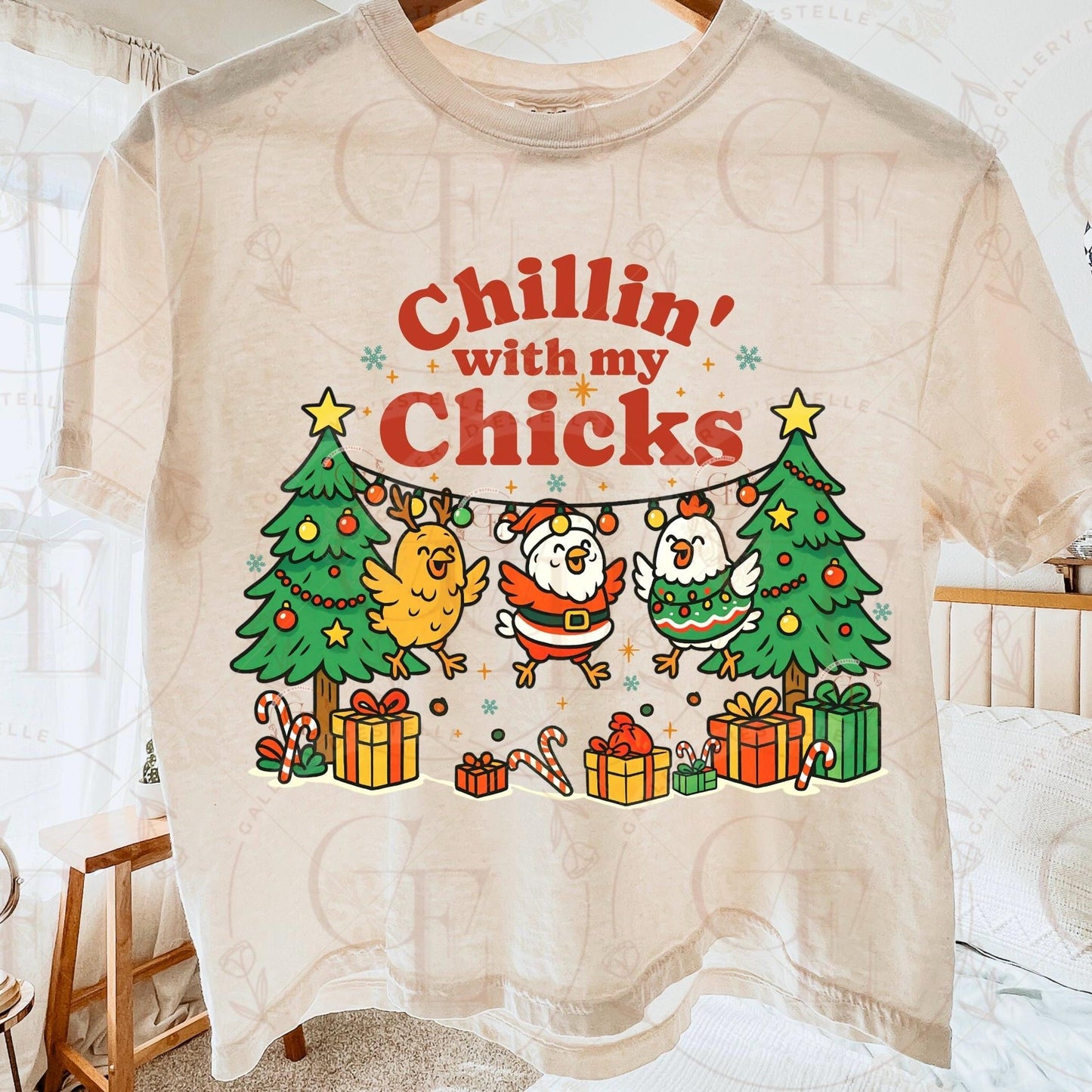 Chillin With My Chicks Christmas PNG, Funny Festive Chicken Graphic, Retro Farmhouse Holiday Sublimation, Trendy Chick Shirt Design