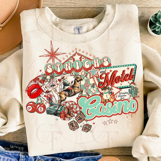 St. Nick's Casino and Motel Western Collage PNG, Retro Vegas Christmas Graphic, Edgy Cowboy Santa Casino Art, Country Holiday Shirt Design