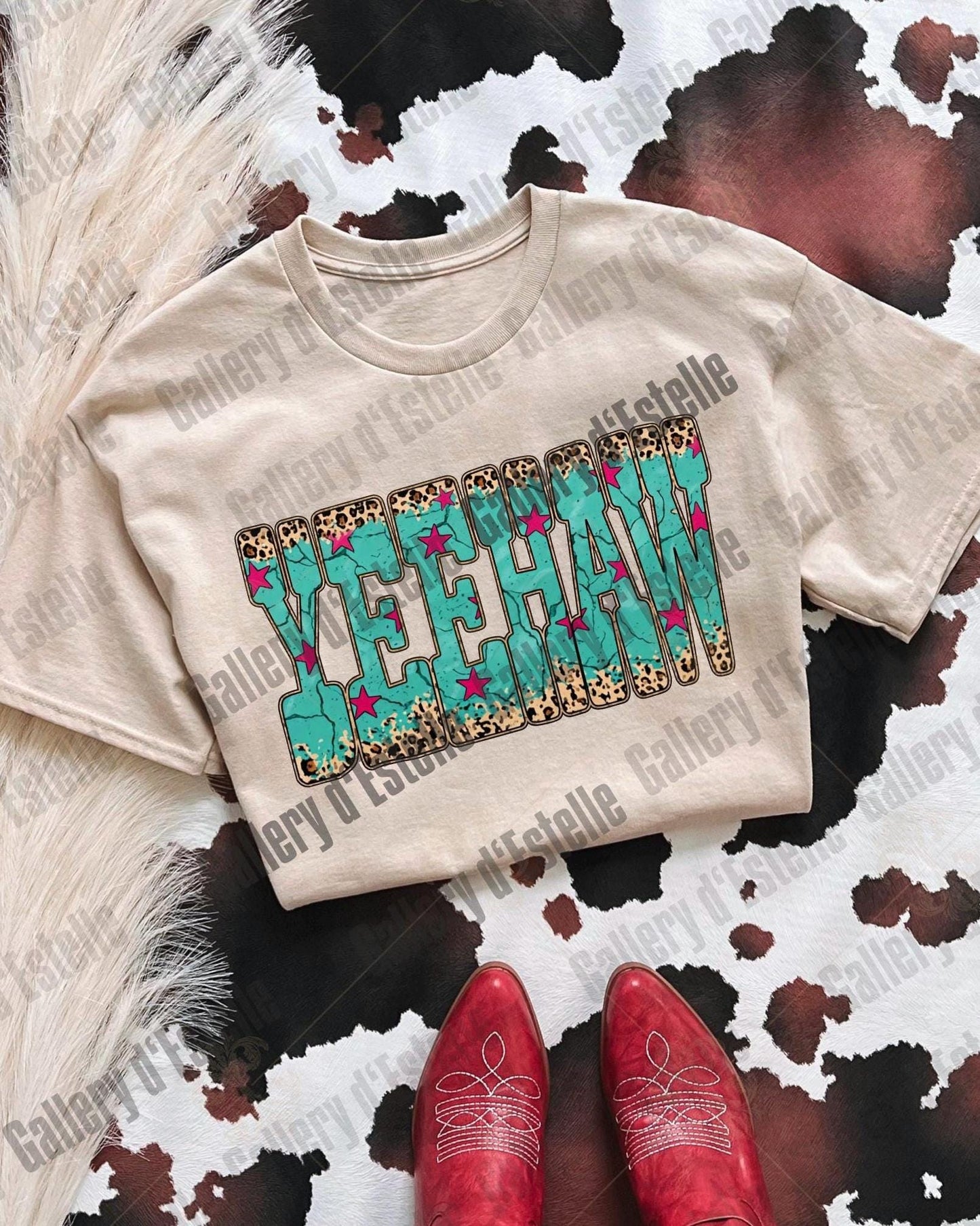 Western Yeehaw PNG, Retro Leopard Cowgirl Graphic, Trendy Country Girl Shirt Design