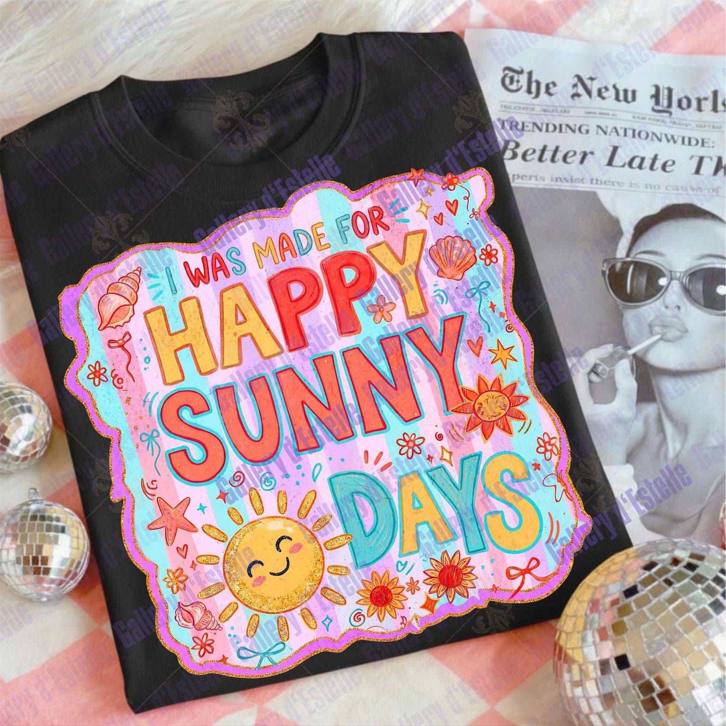 Happy Sunny Days PNG, Retro Summer Sunshine Graphic, Colorful Beach Art, Trendy Coastal Shirt Design