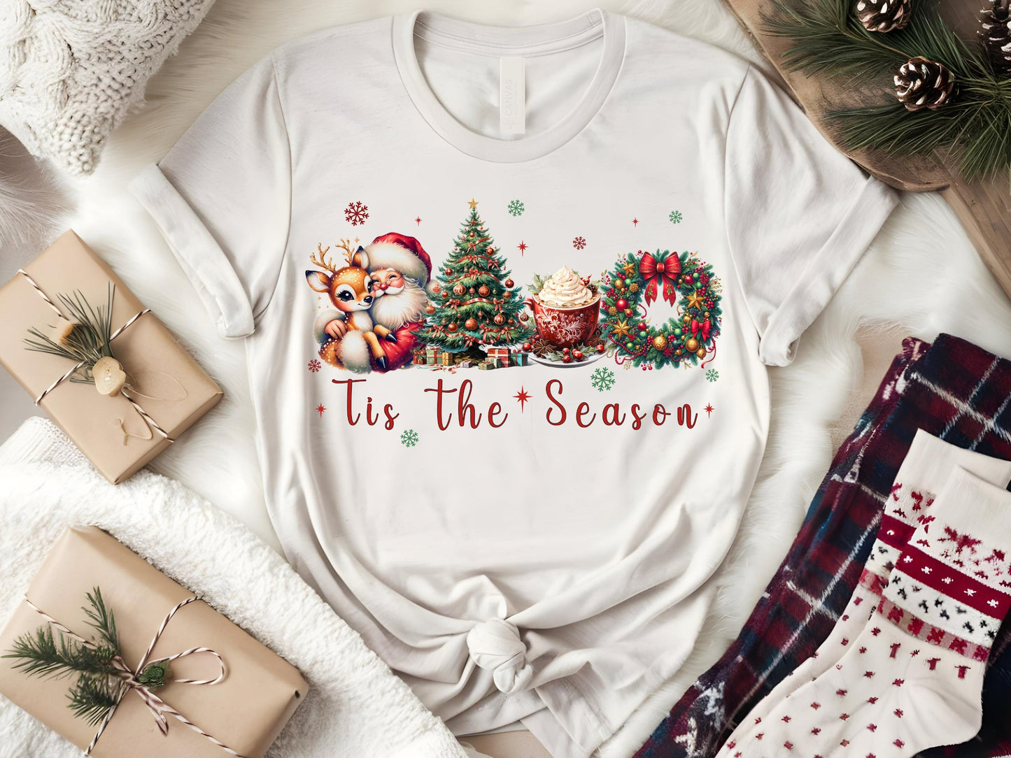 Tis the Season Christmas PNG, Vintage Santa Claus Christmas Tree Coffee Wreath Graphic, Coquette Holiday Shirt Sublimation