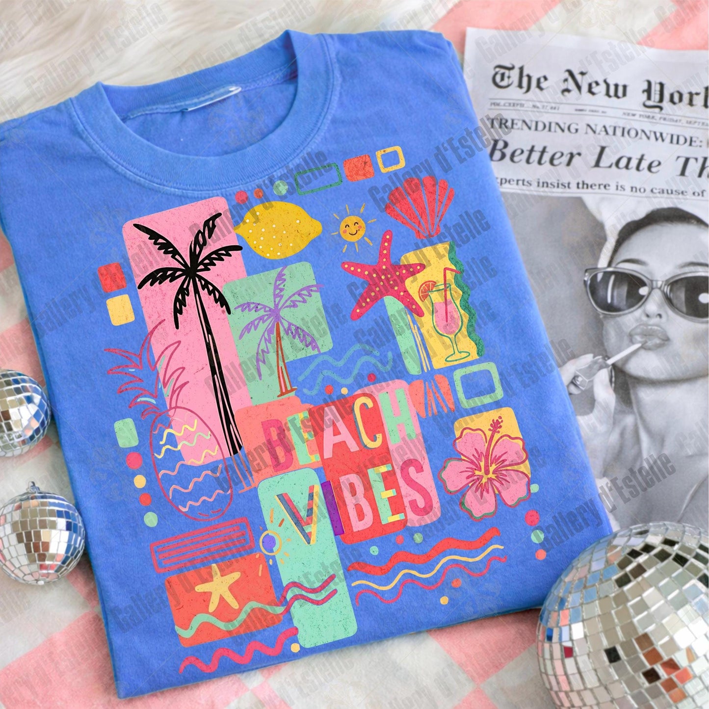 Beach Vibes PNG, Retro Coastal Collage Graphic, Trendy Summer Shirt Design