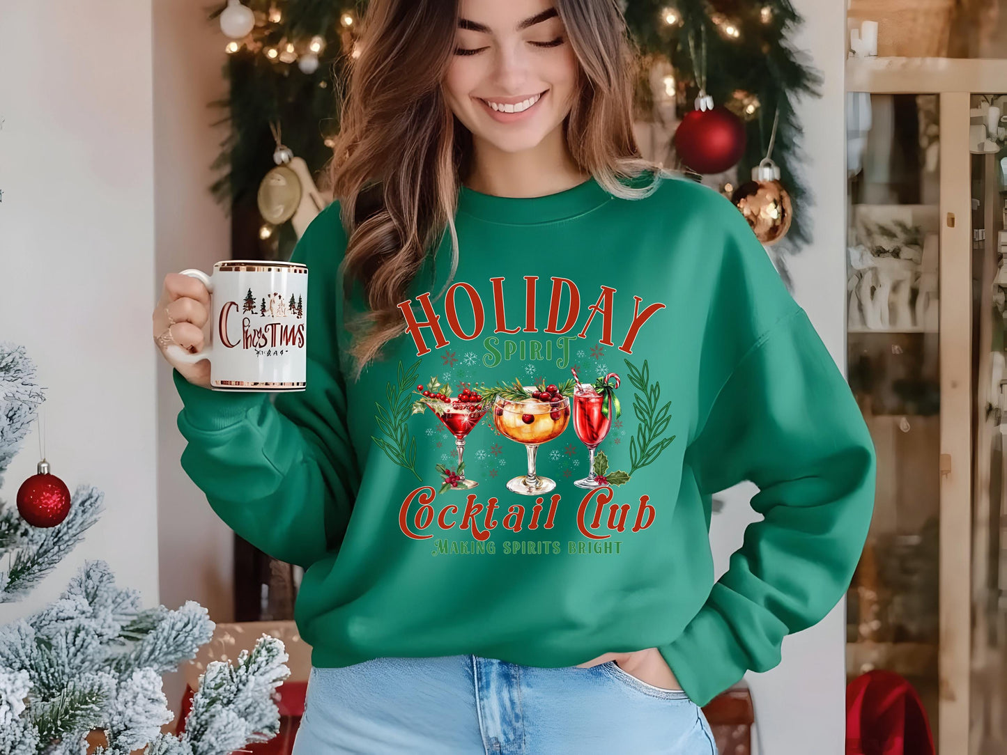 Holiday Spirit Cocktail Club PNG, Vintage Christmas Drink Graphic, Festive Shirt Design