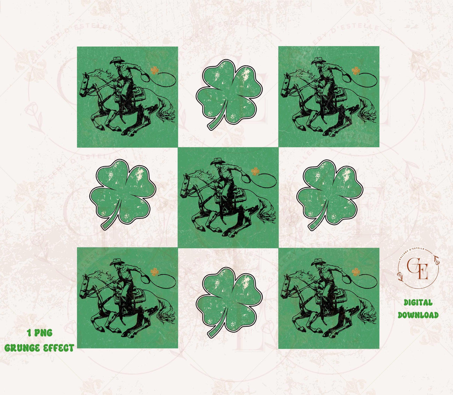 Western St. Patricks Day Checkered PNG, Retro Lucky Shamrock Graphic, Cowboy Rodeo Sublimation, St Paddys Shirt Design