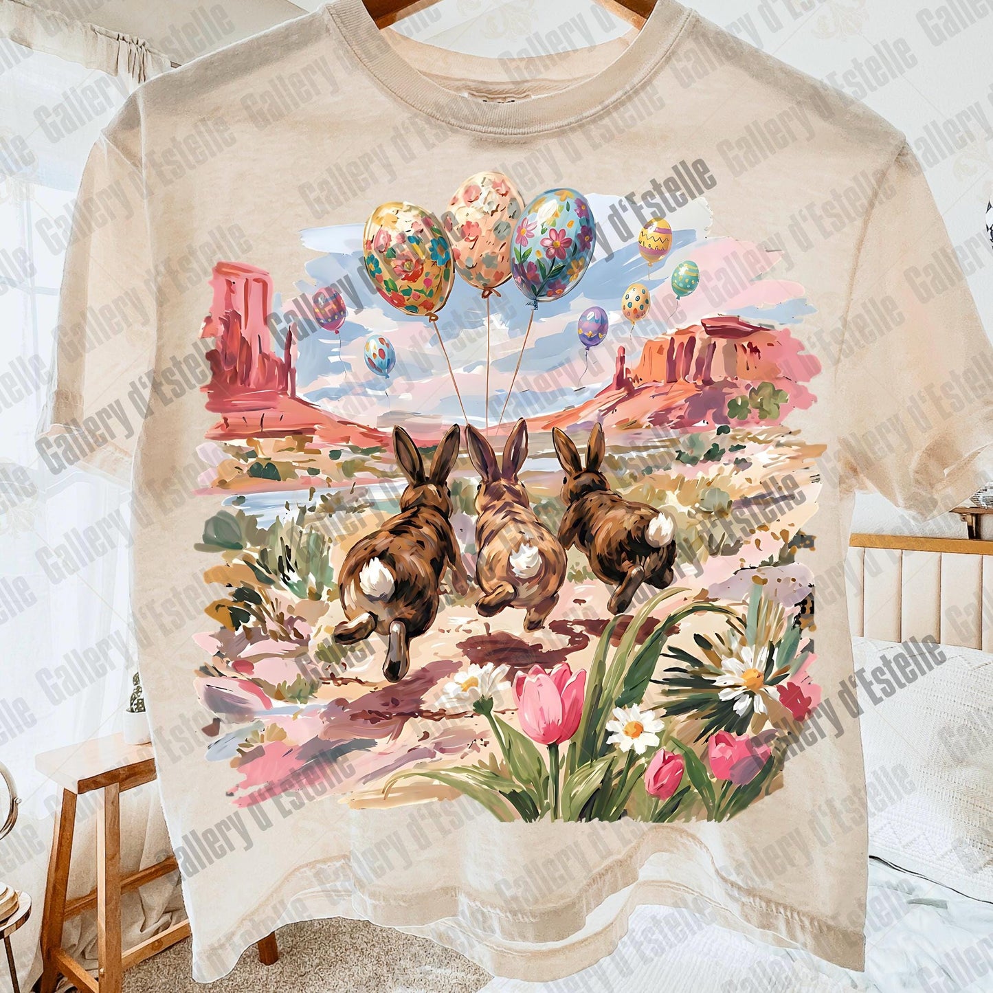 Western Easter Bunnies PNG, Vintage Spring Rodeo Graphic, Retro Bunny Balloon Art, Preppy Counry Shirt Design