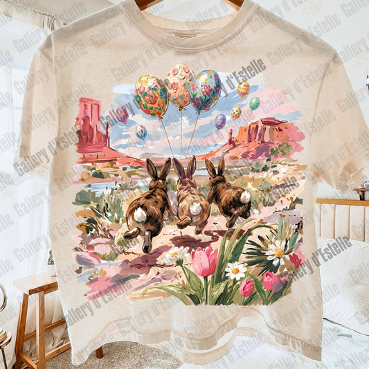Western Easter Bunnies PNG, Vintage Spring Rodeo Graphic, Retro Bunny Balloon Art, Preppy Counry Shirt Design