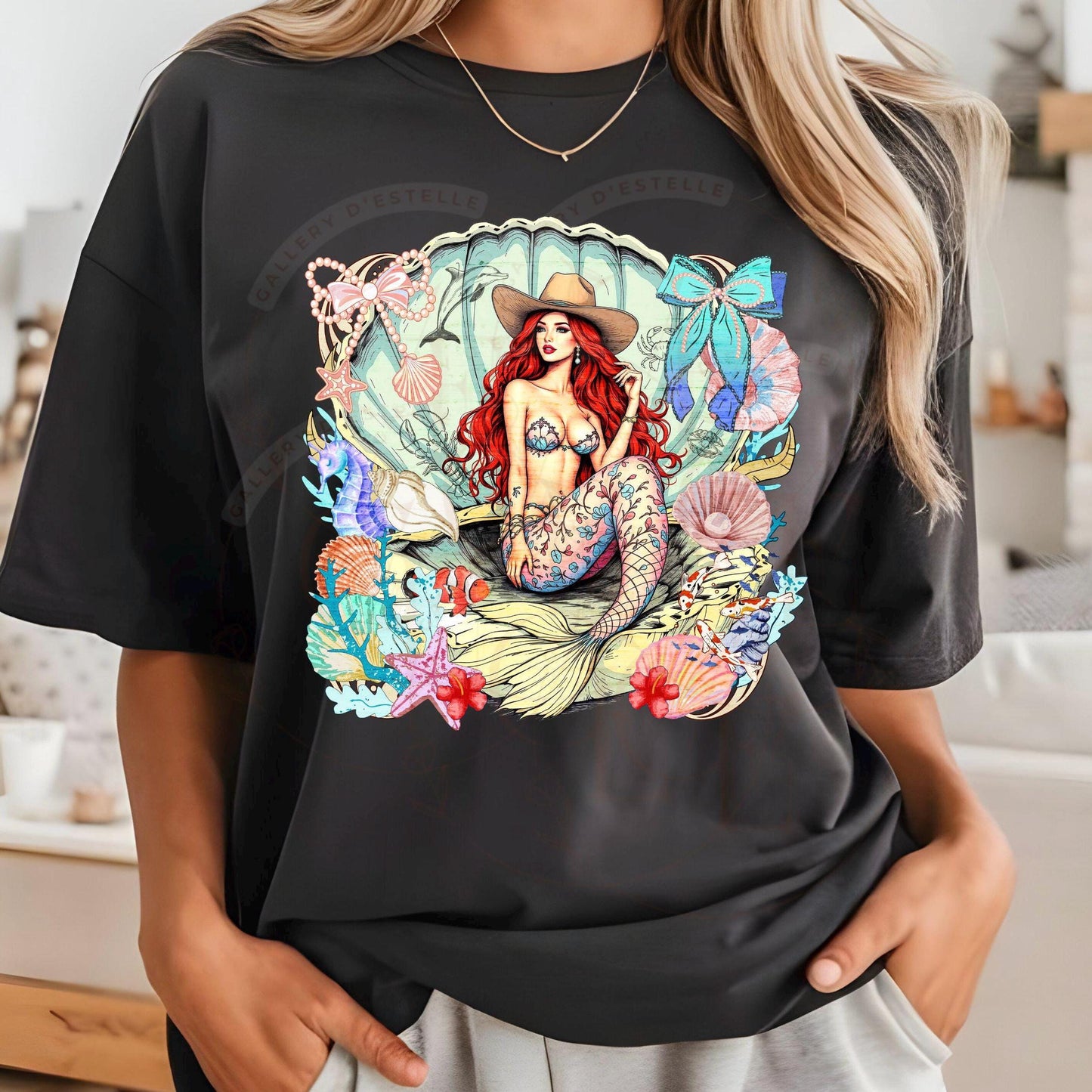 Salty Soul PNG, Coquette Cowgirl Mermaid Graphic, Coastal Summer Girl Art, Western Beach Shirt Design