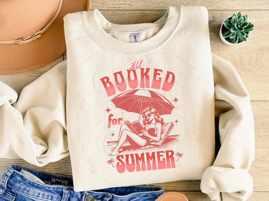 All Booked for Summer PNG, Retro Coastal Book Lover Graphic, Trendy Beach Shirt Design