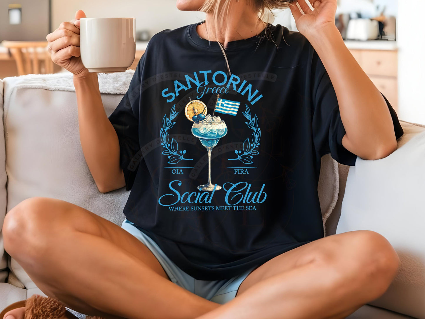 Coquette Santorini Social Club PNG, Retro Coastal Girl Summer Graphic, Trendy Bachelorette Beach Shirt Design