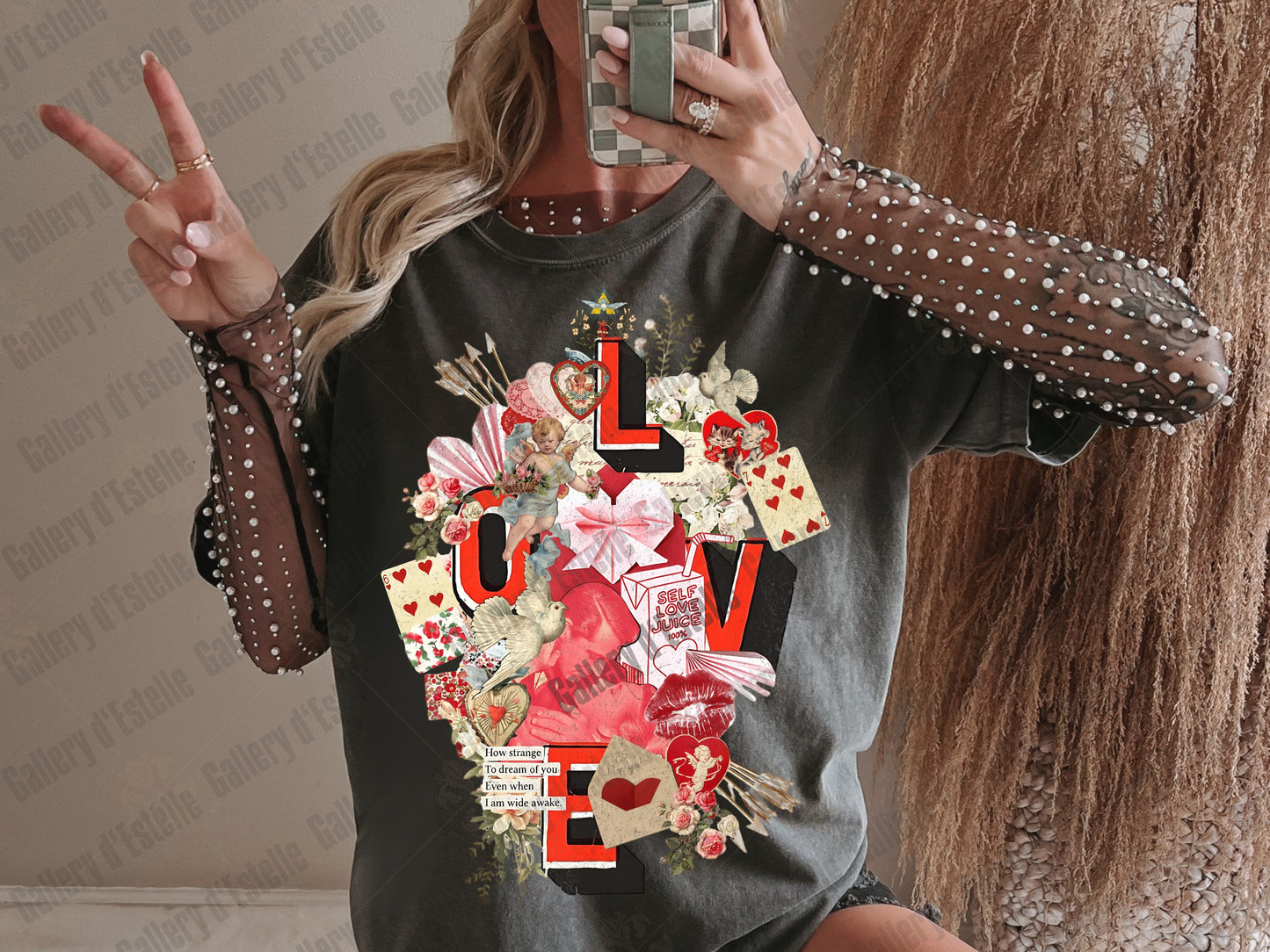 Retro Love Collage PNG, Vintage Valentine Scrapbook Art, Coquette VDay Shirt Design