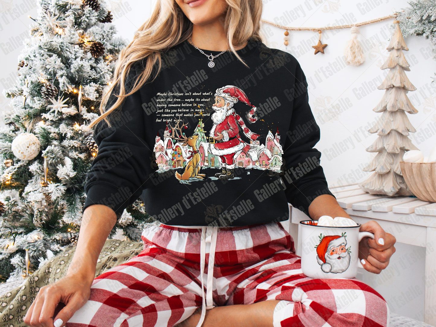 Festive Santa and Reindeer PNG, Retro Winter Town Graphic, Whimsical Holiday Sublimation, Coquette Christmas Shirt Design