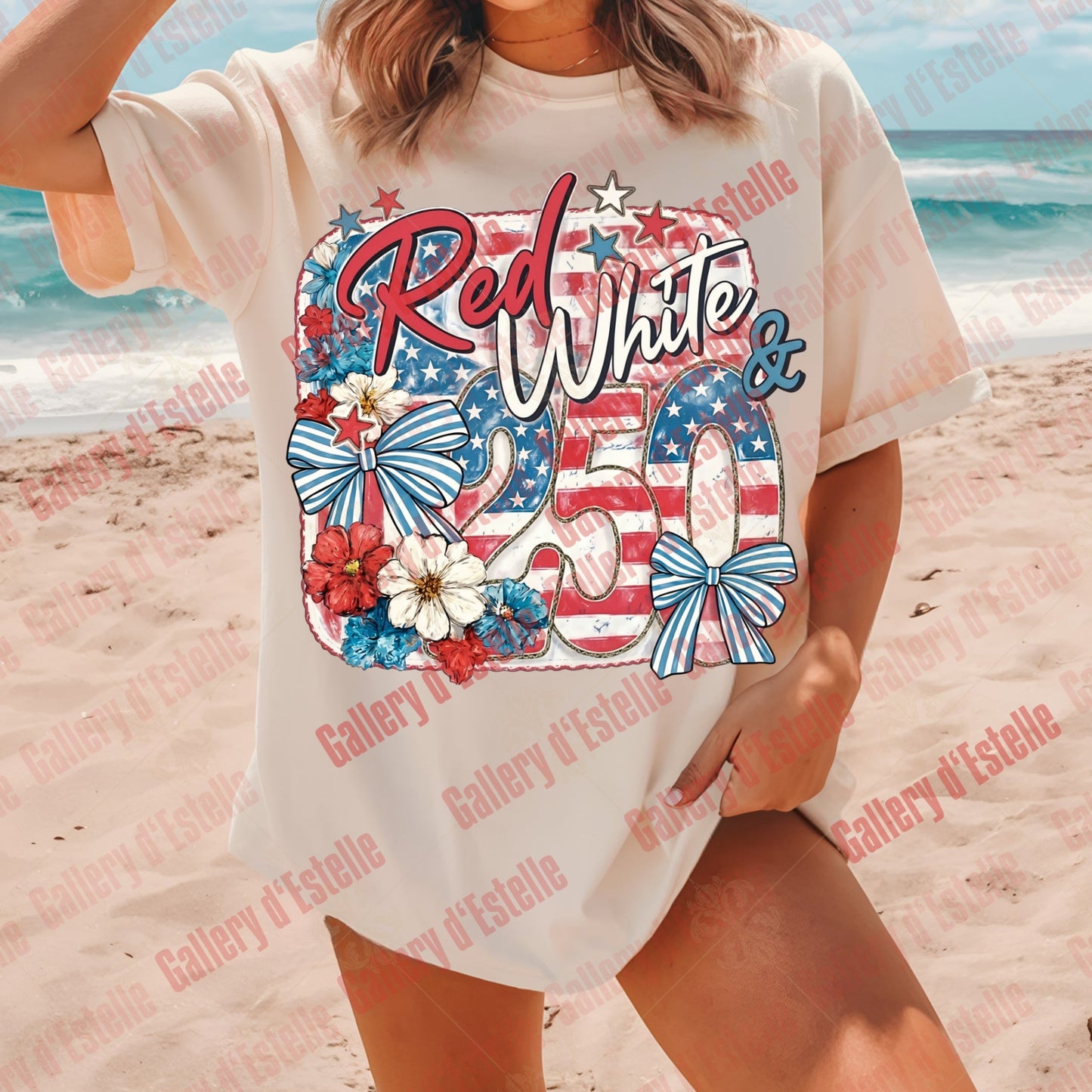 Red White & 250 PNG, Retro Patriotic Bow Graphic, Coquette USA 4th of July Shirt Design