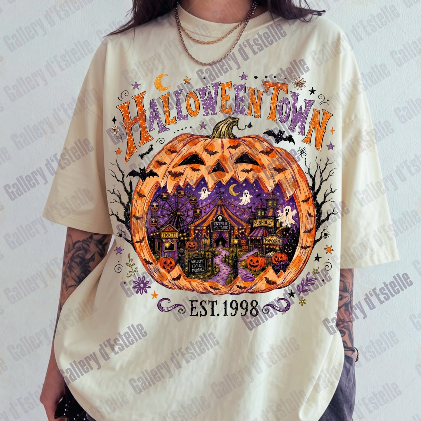 Retro Halloweentown PNG, Spooky Ghost Town Graphic, Trendy Halloween Pumpkin Shirt Design