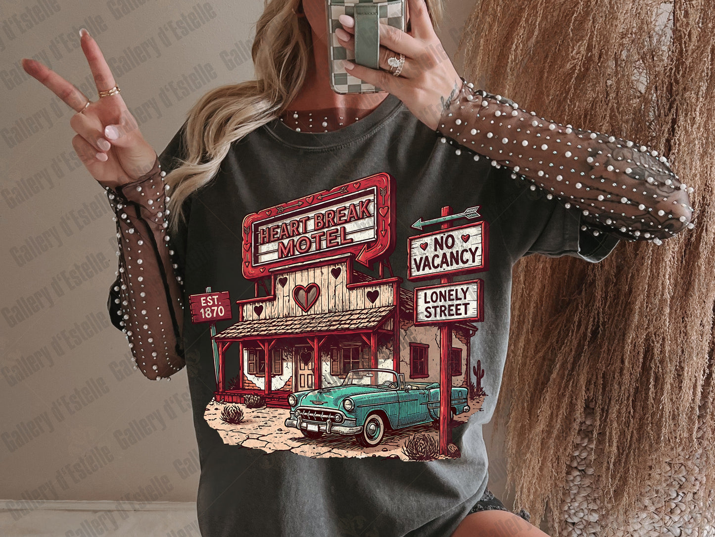 Heart Break Motel PNG, Retro Anti-Valentine Hotel Sign Graphic, Edgy Western Love Shirt Design