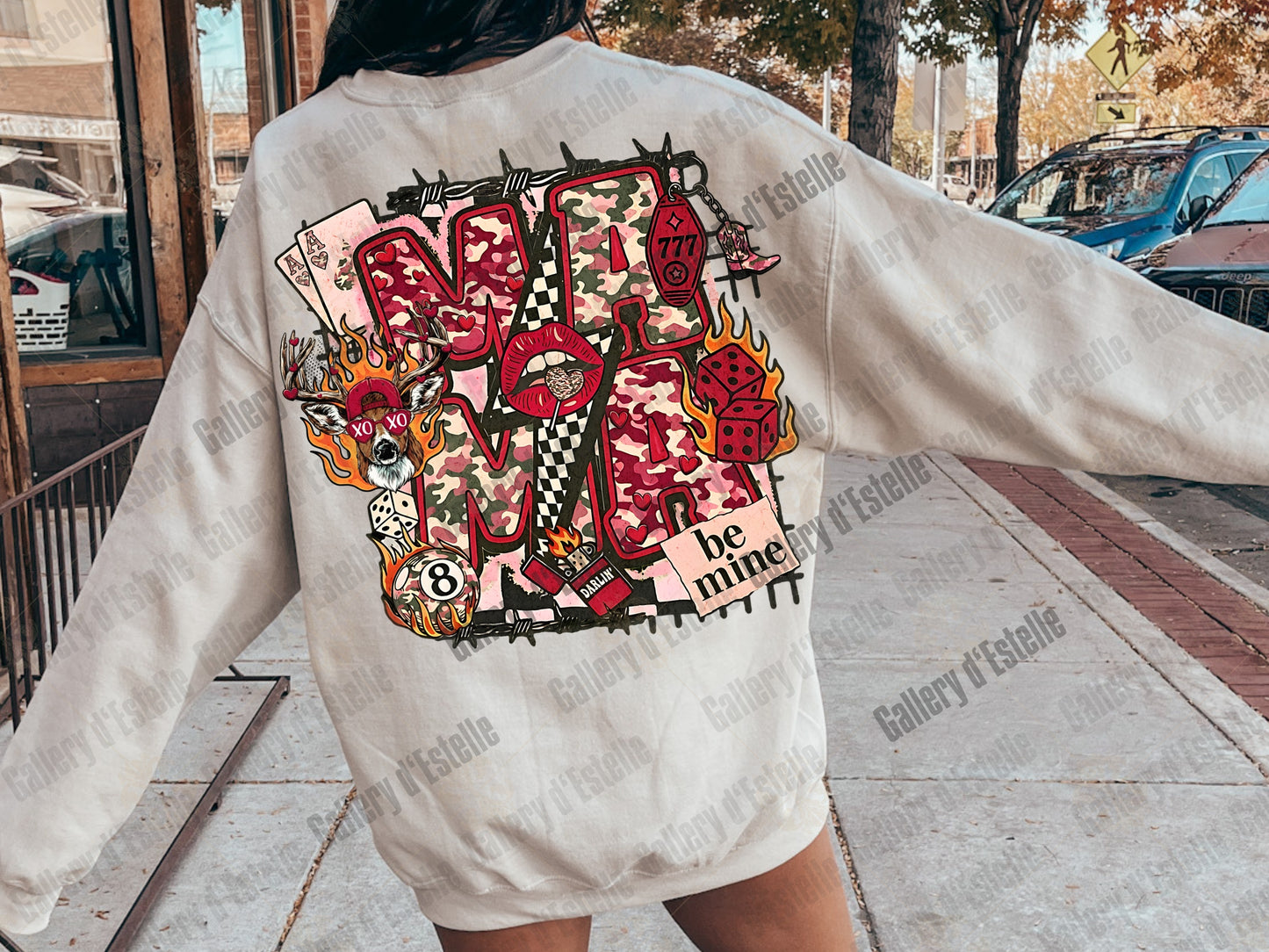 Valentine Mama Camo PNG, Retro Western Collage Graphic, Love Hunting Art, Edgy Be Mine Shirt Design