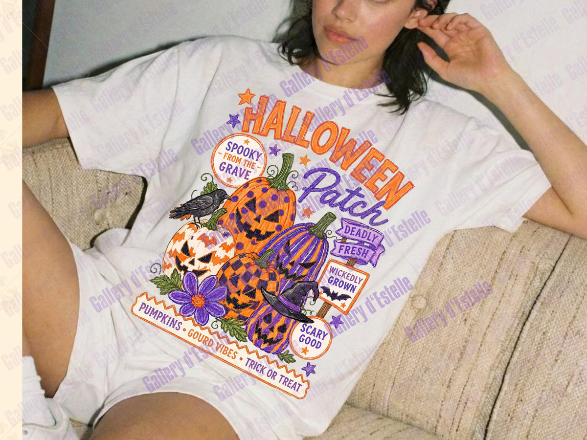 Retro Halloween Patch PNG, Spooky Pumpkin Graphic, Trendy Fall Shirt Design