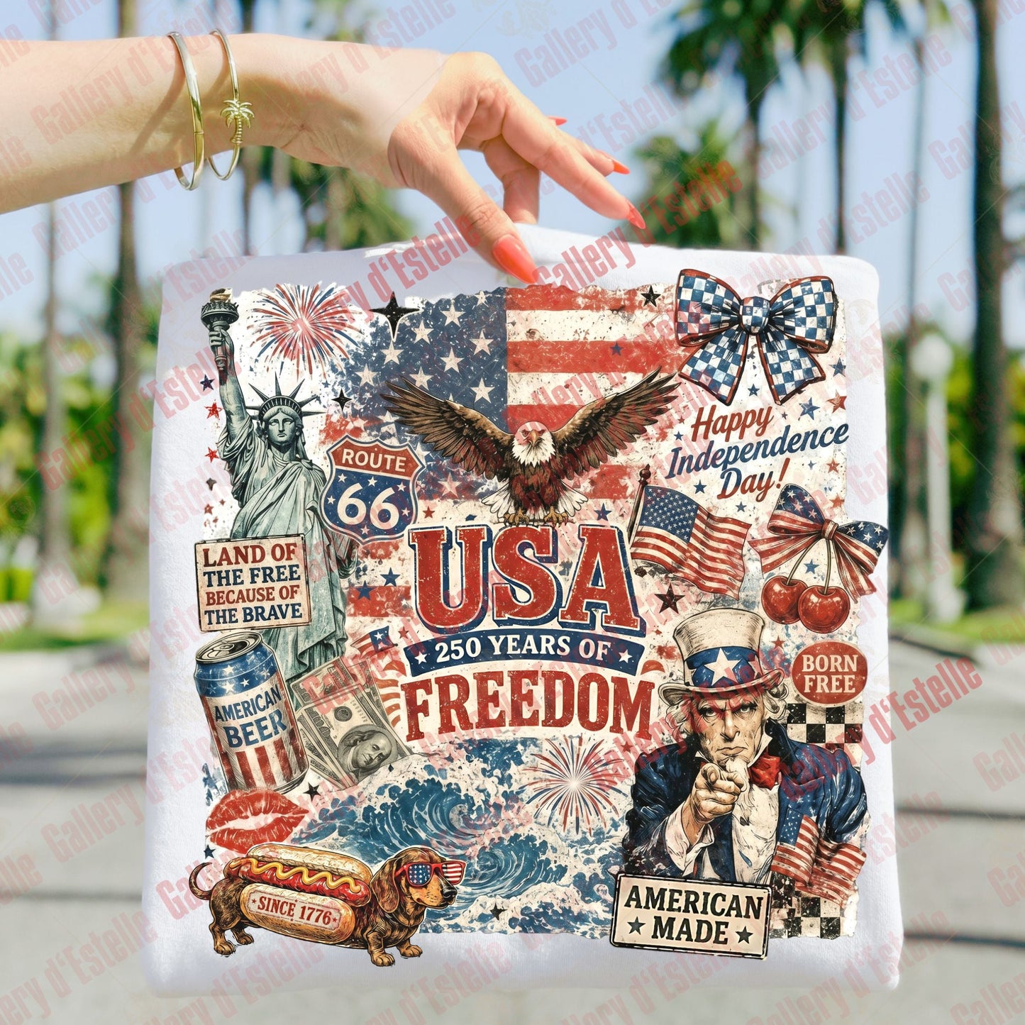 USA Collage PNG, Retro 4th of July Graphic, 250 Years of Freedom, Trendy Patriotic Shirt Design