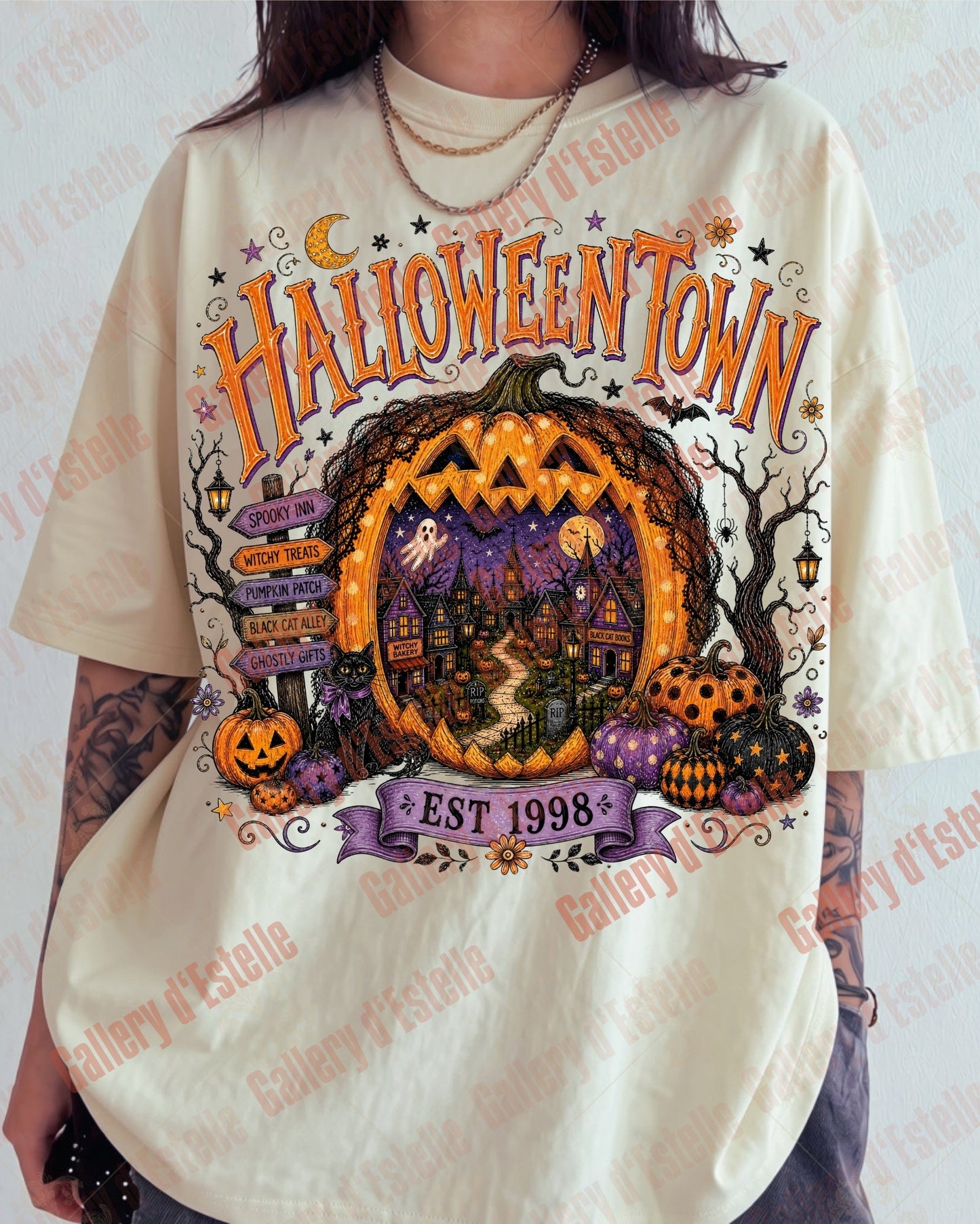 Gothic Halloweentown PNG, Retro Haunted Town Graphic, Spooky Halloween Pumpkin Shirt Design