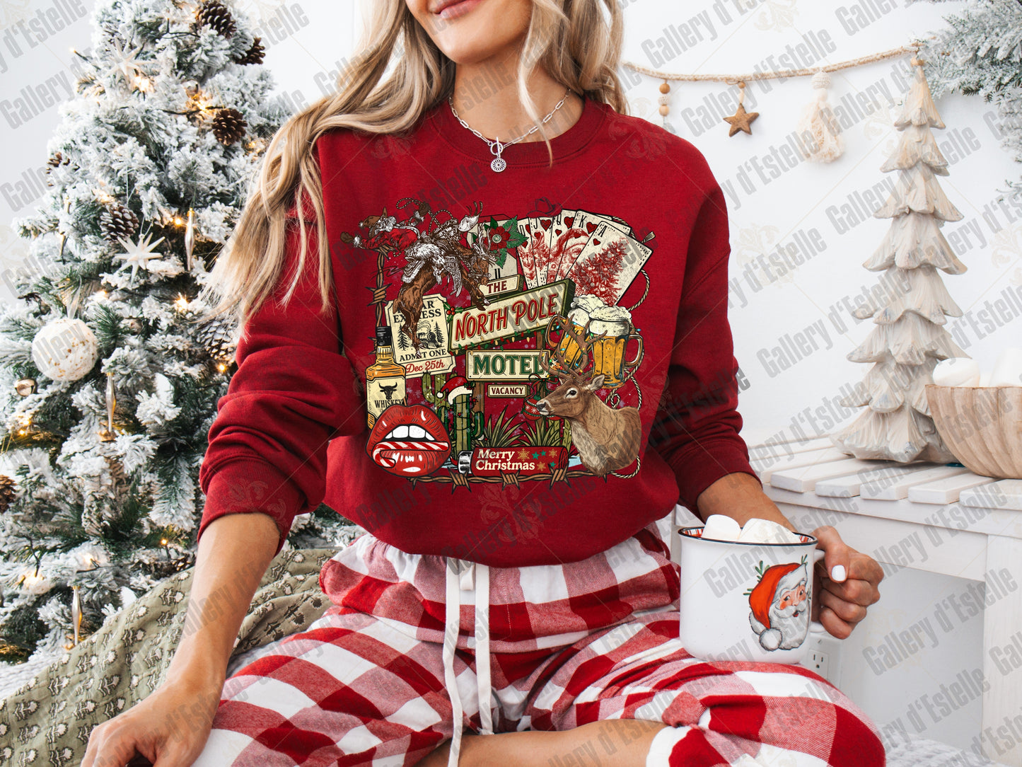 North Pole Motel PNG, Western Christmas Cowboy Holiday Collage, Retro Santa Graphic, Festive Country Shirt Design