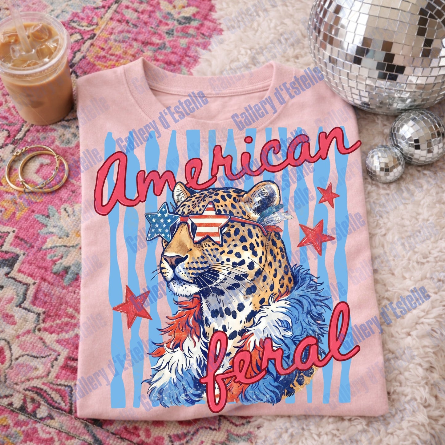 American Feral PNG, Retro Leopard 4th of July Graphic, Patriotic Cheetah Art, Funny Independence Day Shirt Design