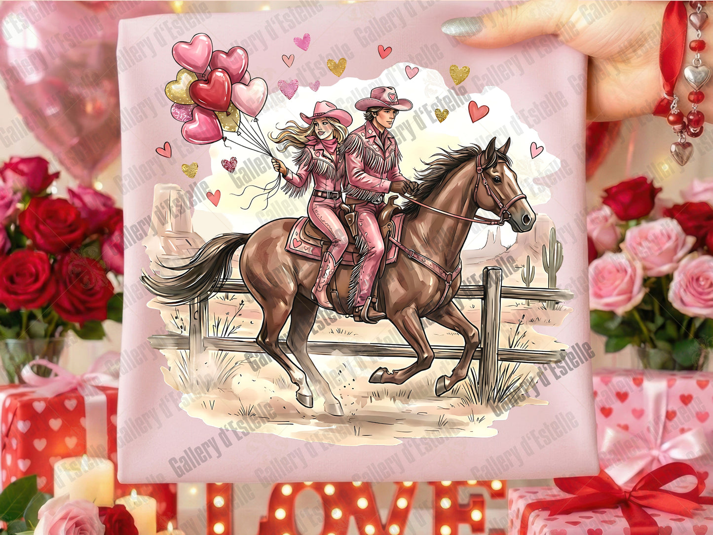 Western Valentine PNG, Retro Cowgirl Love Illustration, Preppy Cowboy Rodeo Graphic, Coquette Shirt Design