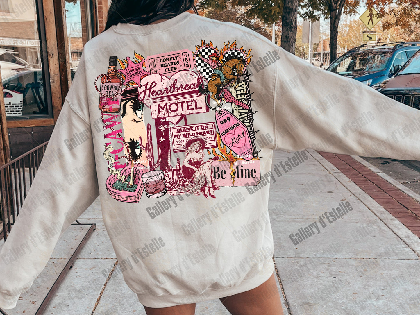 Heartbreak Motel Collage PNG, Retro Western Love Graphic, Edgy Cowgirl Breakup Art, Trendy Anti Valentine Shirt PNG