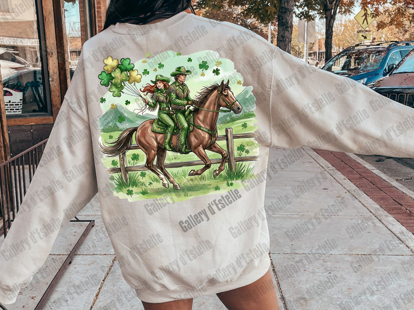 Western St Patrick’s PNG, Retro Cowboy Rodeo Art, Lucky Cowgirl Graphic, Preppy Country Shirt Design