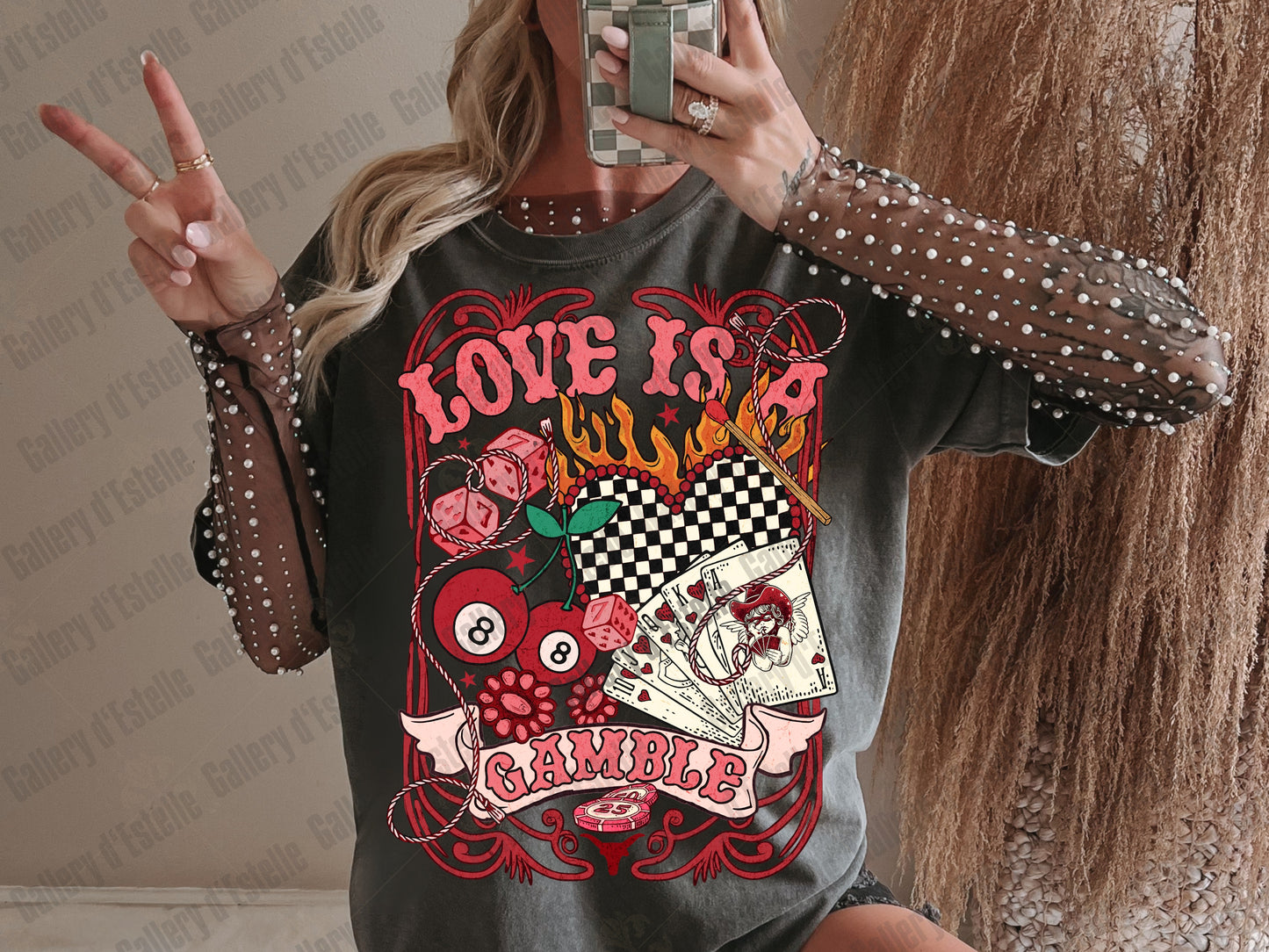 Love Is A Gamble PNG, Retro Cowboy Casino Collage, Wild West Rodeo Graphic, Edgy Valentines Country Shirt Design